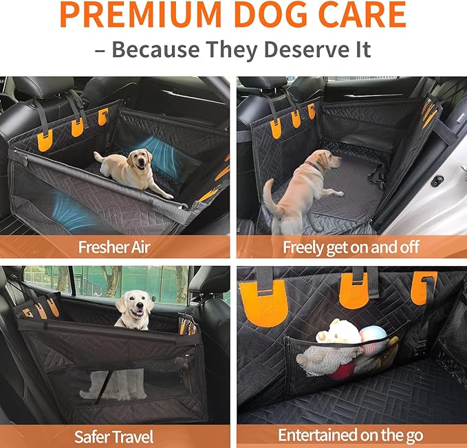 Dog Car Seat for Large Dogs & Medium Dogs Up to 110 lbs - Pet Backseat with Waterproof Cover, Adjustable Safety Belt, Breathable Mesh & Storage Pocket - Back Seat Extender for SUV, Sedan, Truck