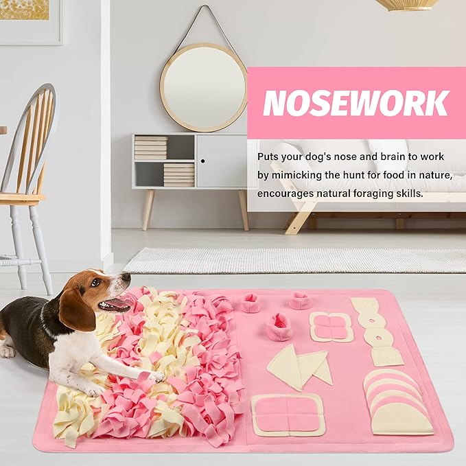 Snuffle Mat for Small Large Dogs (23.6" x 39.4") - Nosework Feeding, Easy to Fill, Machine Washable Training Mat, Pet Activity/Toy/Play, Great for Stress Release - M & Pink
