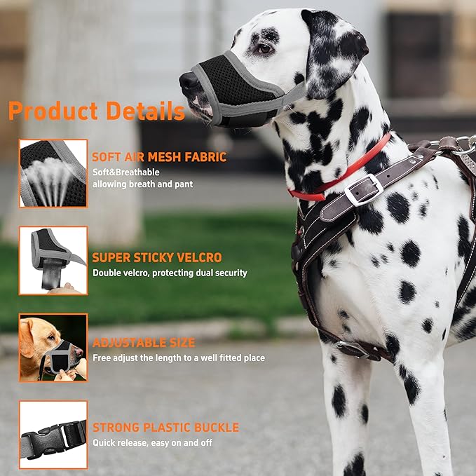 Dog Muzzle, Soft Breathable Muzzle for Small Medium Large Dogs, Air Mesh Nylon Muzzle Cover Prevent Biting Barking Chewing, Adjustable Drinkable Pet Muzzle 6 Sizes(Grey,M)