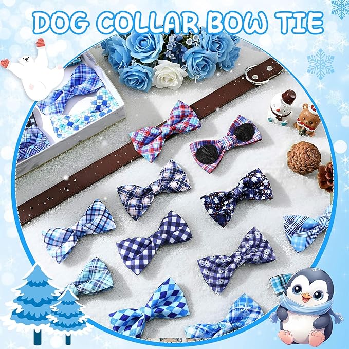Silkfly 60 Pcs Winter Plaid Dog Collar Bow Ties Bulk Dog Bowtie Holiday Accessories Puppy Bows Detachable Collar Charms for Small Medium Large Dogs Cat Grooming Supplies Pet Costume