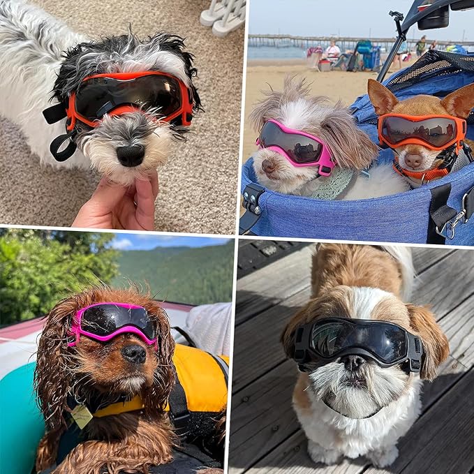 PETLESO Dog Goggles Small Breed, Dog Sunglasses UV Protection Puppy Eyewear for Small Pet Outdoor Riding Driving, Orange S