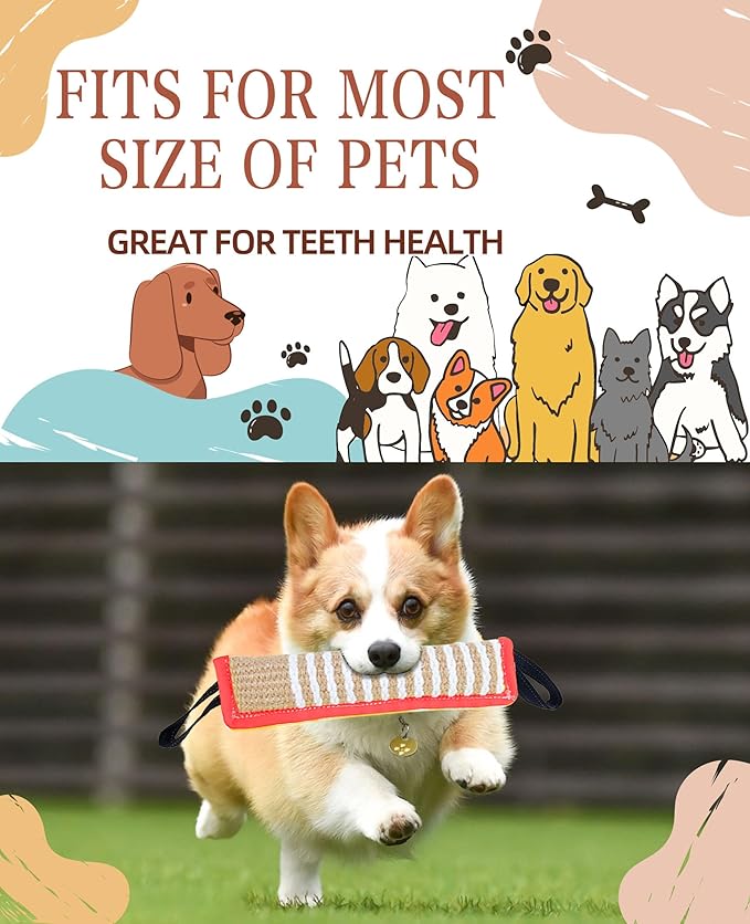 Clysoru Squeaky Tug Toy for Dogs Jute with 2 Strong Handles Lasting Training Equipment Puppy to Large Dog Interactive Toys of War Pull Indestructible Rope Pet Crinkle Teething