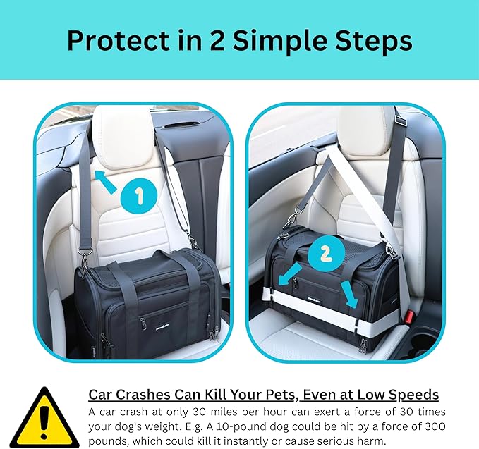 Crash-Tested Dog Carrier & Small Dog Car Seat (Test with FMVSS 213b - 5 Star Safety Rated by CPS) | Cat Carrier Soft - Expandable, Zipper Locks, Fan Pocket | Best for Safe Travel - For Pet Up to 12lbs