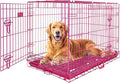 HOMEY PET Pink Dog Cage Large Dogs, Cute 42 Inch Dog Crate Big Collapsible XL Dog Kennel, Nano-Coated Metal Wire Dog Crate with Removable Floor Grid Tray, Double Doors Dual Locks, Portable Handle
