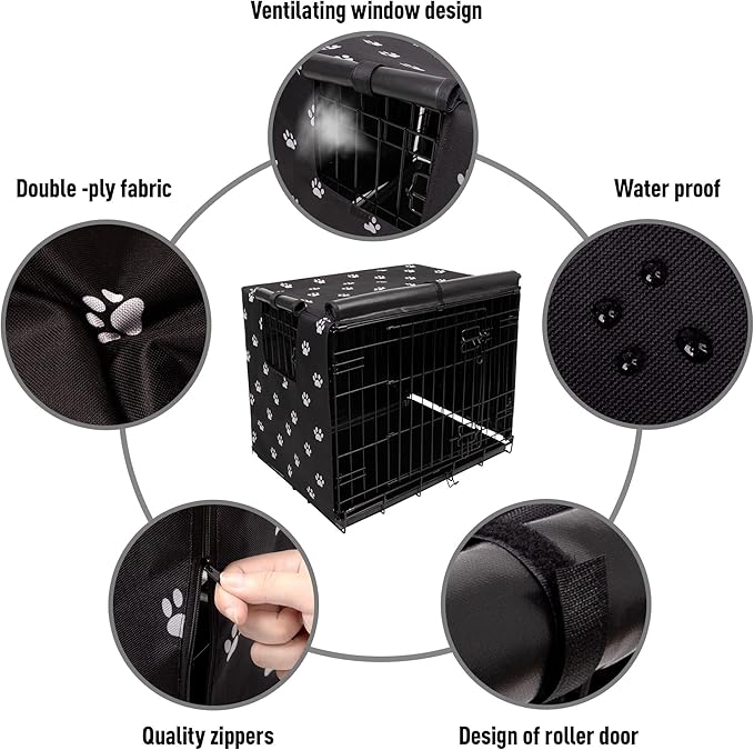 Pet Prime Dog Crate Cover Indoor/Outdoor Durable Windproof 600D Oxford Fabric Pet Kennel Cover Fit for 24 30 36 42 48 Inches Wire Dog Crate for Small and Large Dogs-Cover Only (36 Inch (36"x23"x25"))