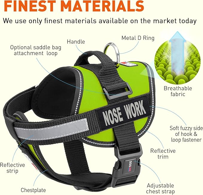 Dogline Vest Harness for Dogs and 2 Removable Nose Work Patches, X-Small/15 to 19", Green