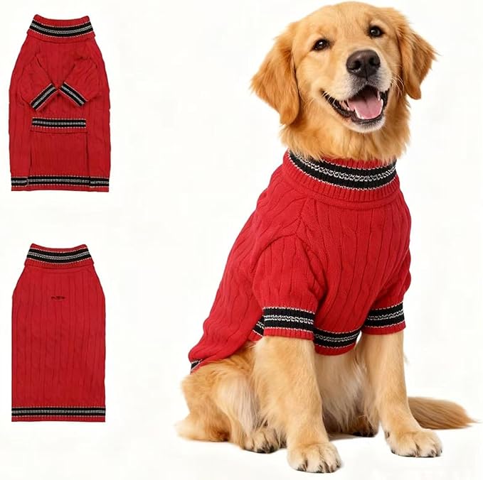 Small/Medium Dog Sweater, Warm Dog Winter Coat w/Sleeves, Comfortable High Neck & Leash Hole, Premium Dog Clothes for Golden Retriever-Best for Holidays, Daily Walks XXL Bright Red