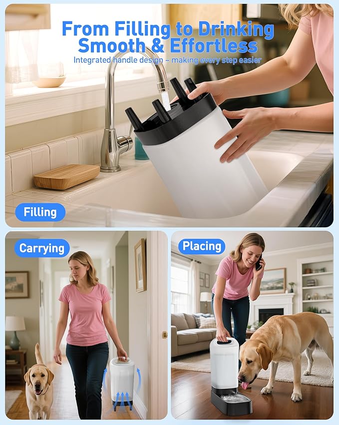 Automatic Dog Water Bowl Dispenser with Filter - 2.4 Gal Large Gravity Auto Pet Water Feeder Waterer with Stainless Steel Bowl & Easy Carry Handle for Dog Cat Multi Pet Use
