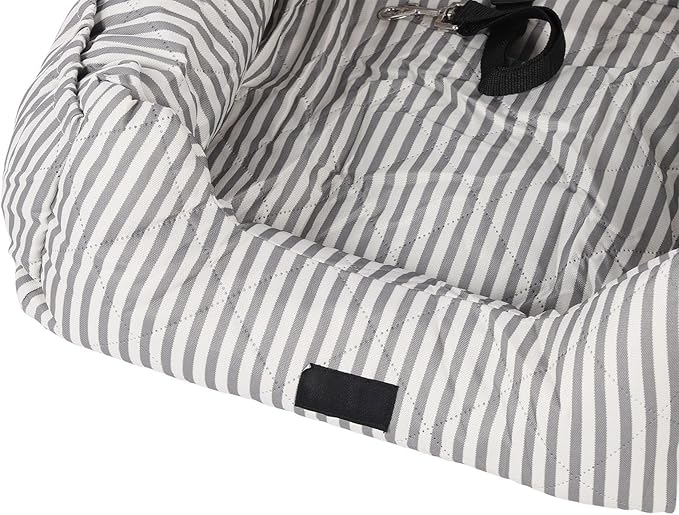 Dog Booster Seat Portable, Water Proof Polyester and PP Cotton, Grey White Stripes - Detachable, Easy Clean, Adjustable, Secure Travel Bed for Dogs