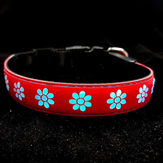 Subversive USB-C led Light up Airtag Dog Collar, Subversive 3D Sunflower Design Comfortable and Soft Material,Multicolored Lighting (Red, M(15.7-19.7"))