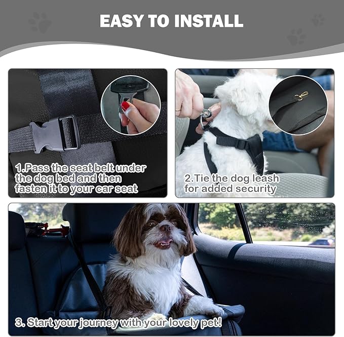 Portable Small Dog Seat for Car, Luxury Leather Center Console Dog Car Seat Booster with Safety Tethers, Anti-Collapse Pet Travel Carseat for SUV, Truck