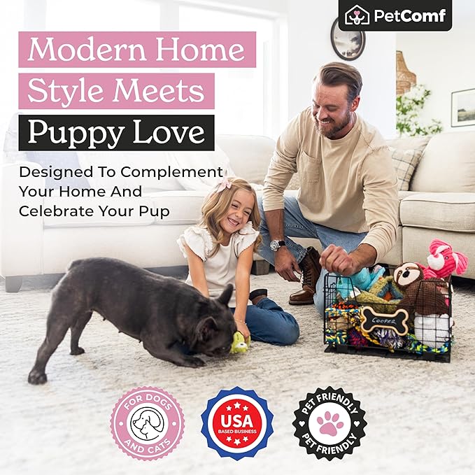 Dog Toy Basket for Dogs and Cats (15” x 10” x 9”) - Heavy-Duty Carbon Steel Storage Bin Holds Pet Chew Toys, Bones, Ropes, Blankets, Towels, Treats - Dog Toy Box for Living Room Area Organization
