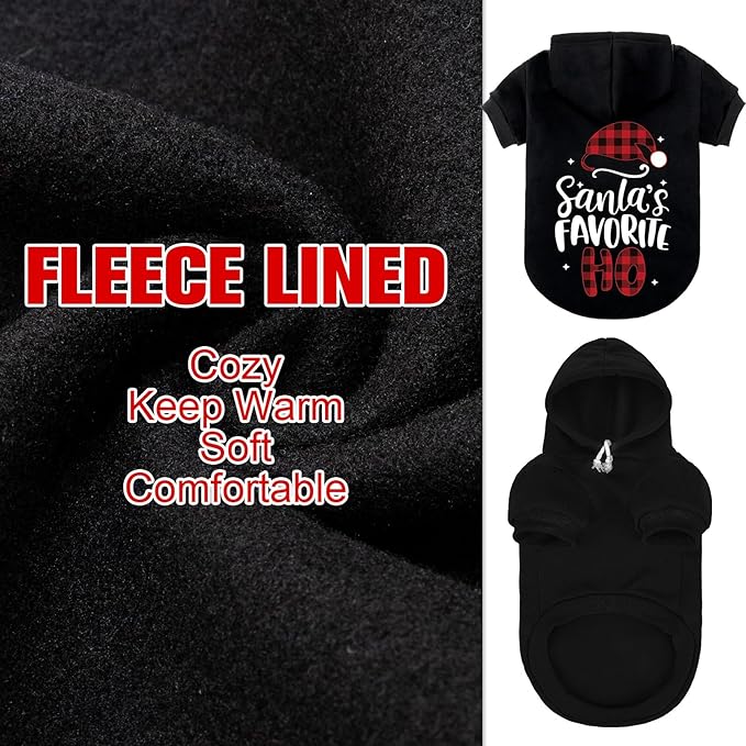 EXPAWLORER Dog Christmas Hoodie - Dog Christmas Sweater Xmas Sweatshirt with Santa Hat Print, Warm Fleece Lined Holiday Pet Outfit with Leash Hole, Cozy Soft Pet Clothes for Small Dogs Cat Puppy, XS