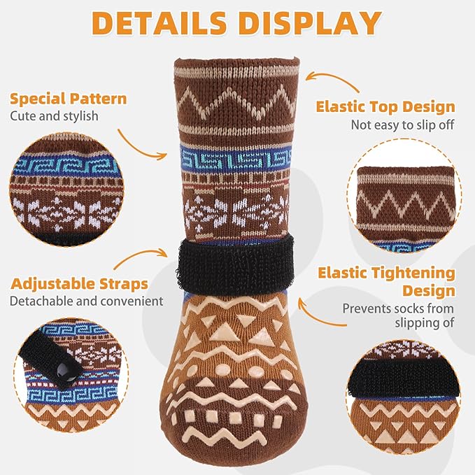 KOOLTAIL Dog Socks to Prevent Licking Paws for Hardwood Floors Anti Slip,Warm Winter Pet Boots&Paw Protector with Grippers,Double Sides Puppy Shoes Booties for Small Medium Large Senior Dogs S