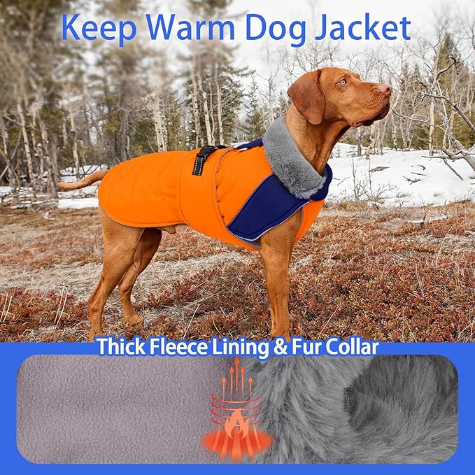 MIGOHI Snowproof Dog Coat - Thick Fleece Dog Jacket with Adjustable Collar, Keep Warm Winter Coat for Medium Dogs Cold Weather Walking Playing,Australian Shepherd,XL,Orange