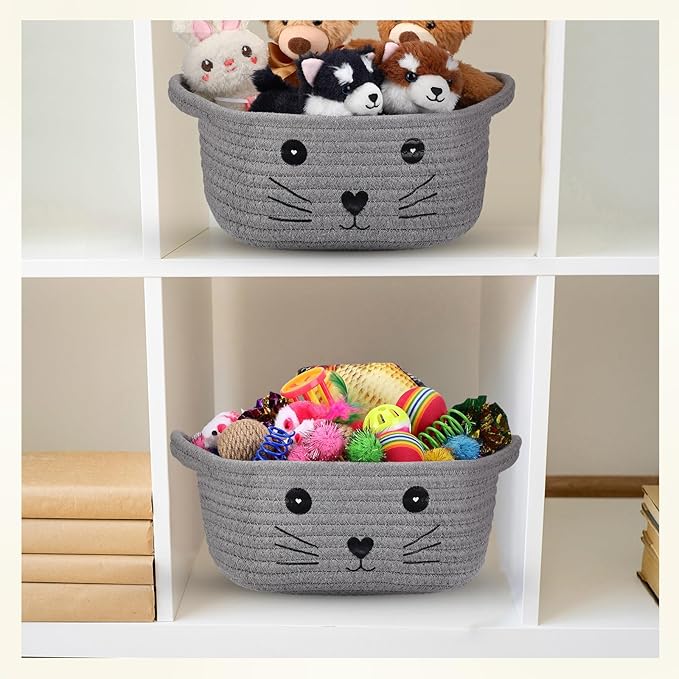 Zopeal 58 Pcs Cat Storage Basket Gift Toys Set, Colorful Flashing Balls Pet Bell Crinkle Balls Spring Toys Attract Cat to Swat, Hunt, Interactive for Pet(Grey,9.8 Inch)