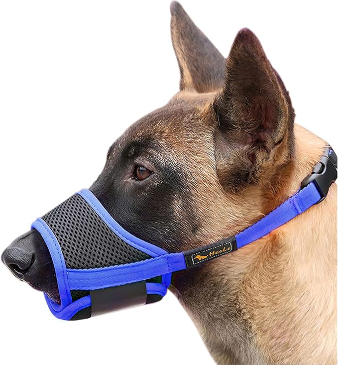 HEELE Dog Muzzle,Soft Nylon Muzzle Anti Biting Barking Chewing,Air Mesh Breathable Drinkable Adjustable Loop Pets Muzzle for Small Medium Large Dogs 4 Colors 4 Sizes (Blue, L)