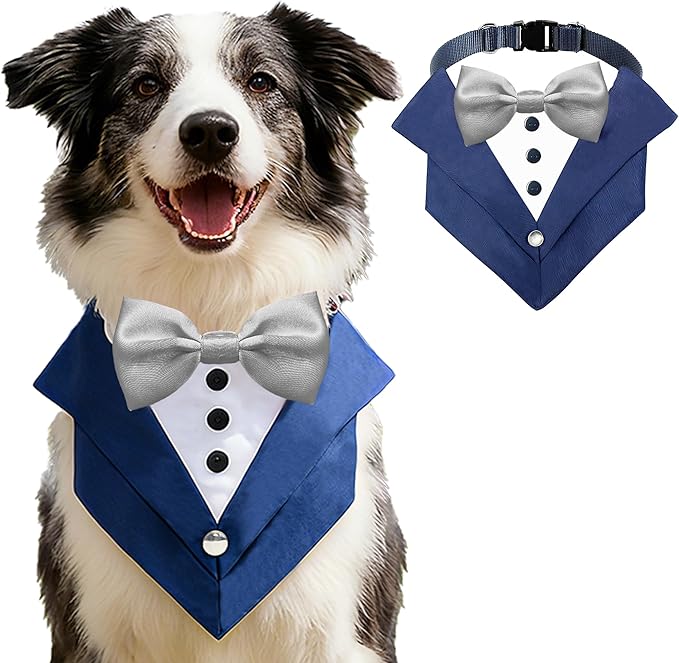 AVERYDAY Dog Tuxedo Wedding Outfit Bandana Collar with Bow Tie, Dog Tux Costume Suit with Bowtie for Small Medium Large Dogs & Cats, Pet Tuxedo Formal Wear for Engagement Birthday, Holiday, Christmas