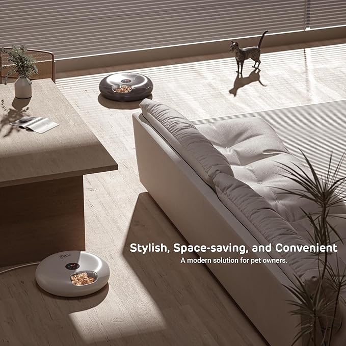 [Stainless Steel Tray Version] iPettie Donut Frost WiFi 6 Meal Automatic Wet Food Feeder with Ice Packs for Senior and Weak Pets, App Control Programmable Timer, Holds 6 x ½ lb. of Food, White