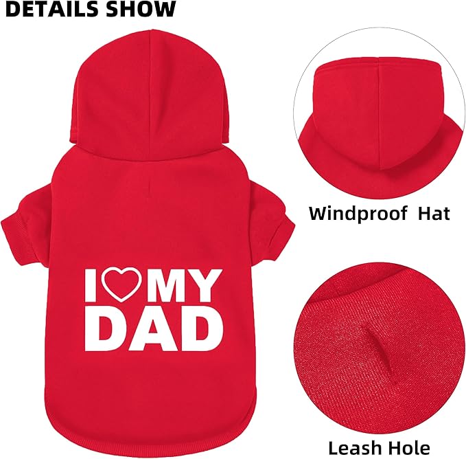 GreenJoy Dog Sweater Dog Hoodie Cold Weather Coat Hooded Sweatshirt for Puppies,Cats, Small Medium Large Dogs (Red(I Love My Dad), Medium/Large)