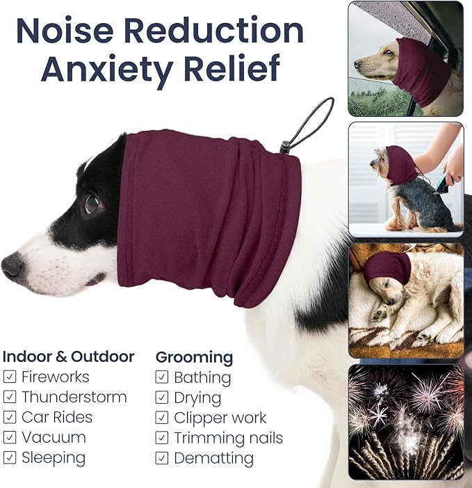 Nanaki Calming Hoodie Dog Ear Cover Dull Red,S -Soft No Shake Dog Ear Wrap Hematoma, Adjustable Head Protection for Fireworks Grooming, Anxiety Relief, Thunderstorm, Bathing Noise Protection