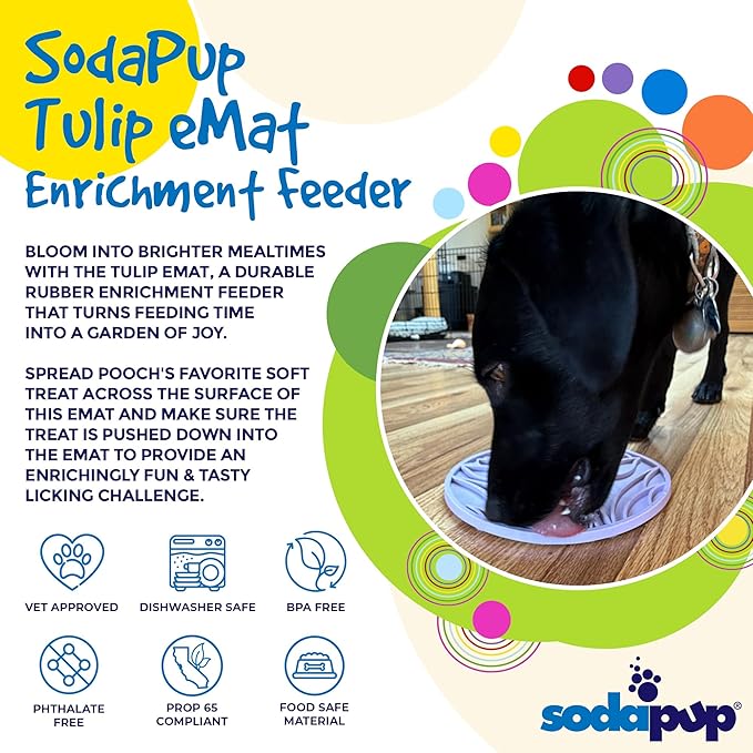 SodaPup Tulip eMat – Durable Enrichment Feeder Made in USA from Non-Toxic, Pet-Safe, Food Safe Rubber for Mental Stimulation, Avoiding Overfeeding, Fresh Breath, Digestive Health, Calming, & More