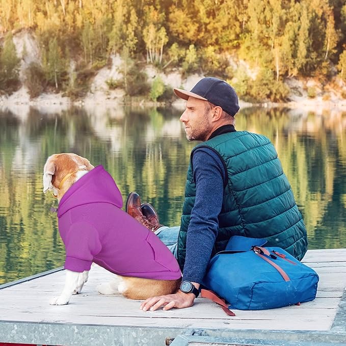 Dog Sweaters for Medium Dogs,Dog Hoodie Sweater Solid Soft Brushed Fleece Pet Clothes Pet Hoodie Sweatshirt with Pocket(Purple-M)