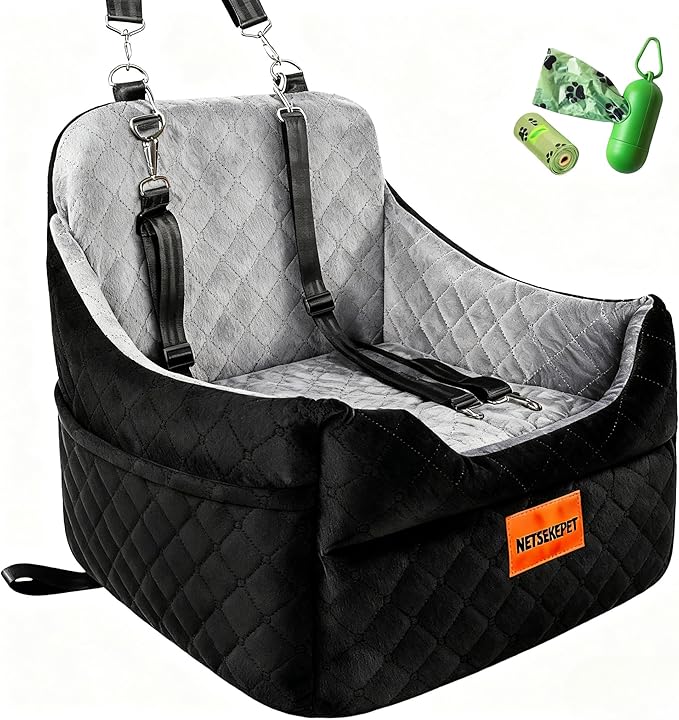 The netsekepet Suitable for Dogs Weighing 35 to 38 pounds Thick-Padded Memory Foam car Seats Suitable for Medium-Sized Dogs, Detachable and Washable, Storage Bags, 2 seat Belts