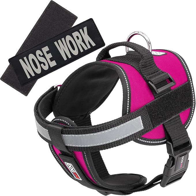 Dogline Vest Harness for Dogs and 2 Removable Nose Work Patches, Small/18 to 25", Pink