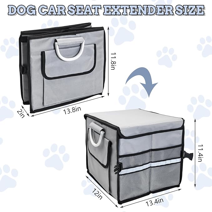 Fhiny Dog Backseat Extender with Storage, 13.4'' x 12'' Collapsible Back Seat Extender for Dogs Pet Front Seat Extend for Car Puppy Car Seat Gap Filler with Pockets for Small & Medium Dogs