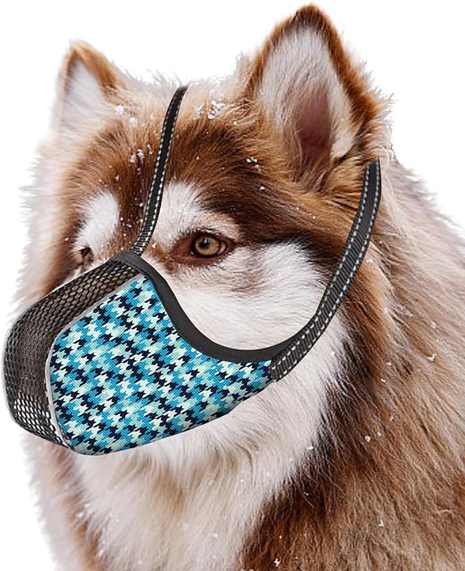 Dog Muzzle for Extra Large Size Dogs to Prevent Biting Chewing Barking Soft Air Mesh Muzzles Reflective Ajustable Full Coverage Dog Mouth Guard Cover for Grooming Scavenging Blue XXL