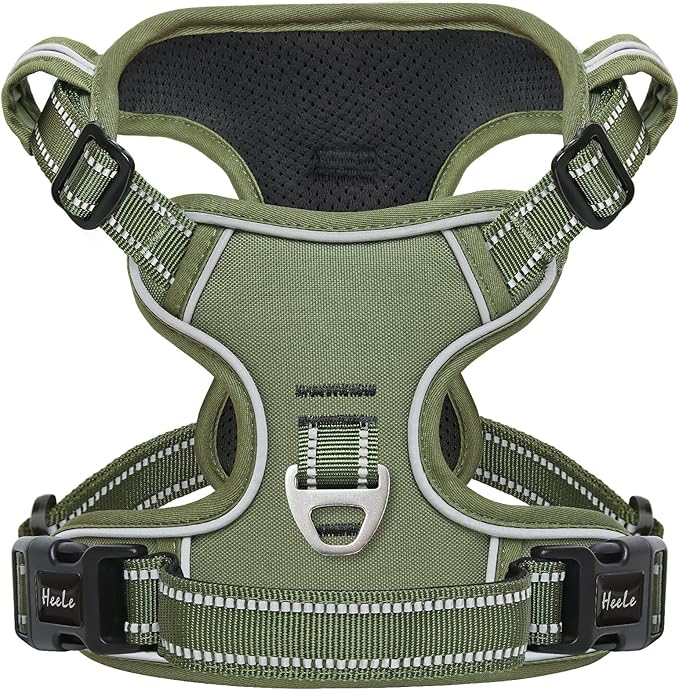 HEELE Dog Harness, No Pull Adjustable Padded Reflective Harness for Small Medium Large Dogs with Handle for Walking Training, Green, M