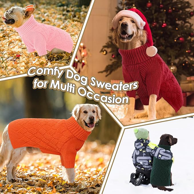 AOFITEE XL Dog Sweater, Dog Sweater Large Size Dogs, Large Dogs Sweaters for Female Male, Turtleneck Thick Warm Knitted Winter Fall Pet Sweatshirt, Solid Pet Halloween Costume (Brown, XLarge)