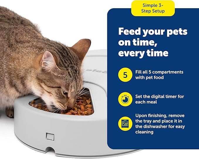 PetSafe Automatic Dog Feeder, 5 Meals, 40 oz Capacity, Plastic, for Dry Food, Multiple Pets