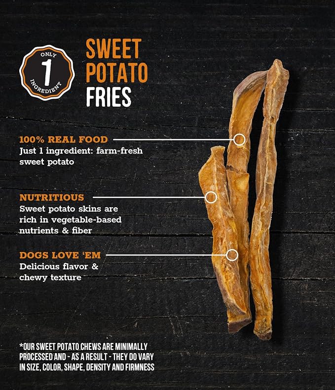 Wholesome Pride, 100% All-Natural Single Ingredient, Soft, USA-Sourced Dog Treats, Sweet Potato Fries 8oz