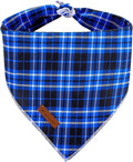 Christmas Dog Bandana, UP URARA PUP Blue Plaid Triangle Bid Scarf, Cotton Pet Kerchief for Girl Boy Dogs or Cats, Blue Winter Dog Bandana, Fancy for Puppy