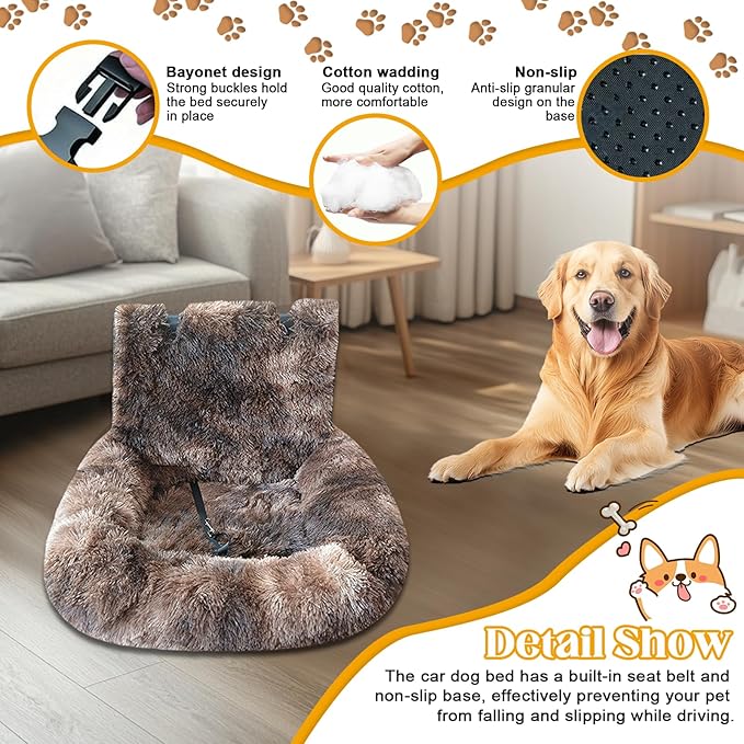 Car Seat Dog with Safety Straps,Fluffy Safety Pet Seat,Removable and Easy to Clean Protects from Dirt (Dark Coffee, 23 * 23in)