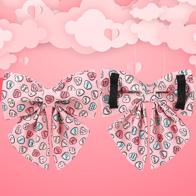 Valentine’s Dog Collar with Bow Tie, Pink Heart Bowtie Collar with Metal Buckle, Valentine’s Gift Pet Collar for Puppy Girl Boy Dog or Cat, Wedding Dog Collar, S