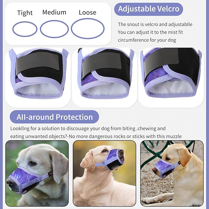 HEELE Dog Muzzle,Soft Nylon Muzzle Anti Biting Barking Chewing,Air Mesh Breathable Drinkable Adjustable Loop Pets Muzzle for Small Medium Large Dogs 4 Colors 4 Sizes (P-Meteor Purple, S)