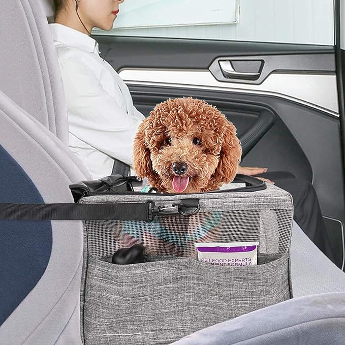 Car Pet Dog Cat Booster Seat,Collapsible Portable Dog Travel Car Seat & Carrier & Puppy Bag for Small Dogs Doggie Cats Up to 11LB with Clip-On Safety Belt Adjustable Strap Carry Bag