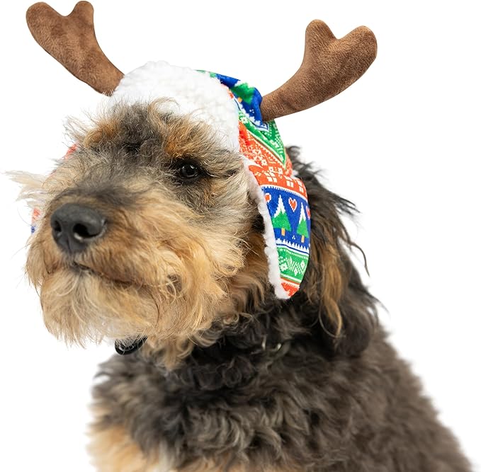 Huxley & Kent Pet Hat | Ugly Sweater Antler (Small) | Fun Christmas Holiday Hat for Dogs/Cats | Cute, Comfortable and Fun | SnugFit Strings for Best Fit