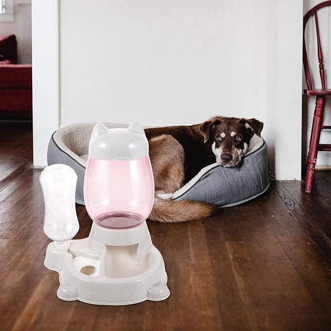 Automatic Pet Food Dispenser with Large Capacity Grey Food Bowl, Indoor Puppy and Dog Feeder, Household Self-Feeding Container for Cats and Small Pets