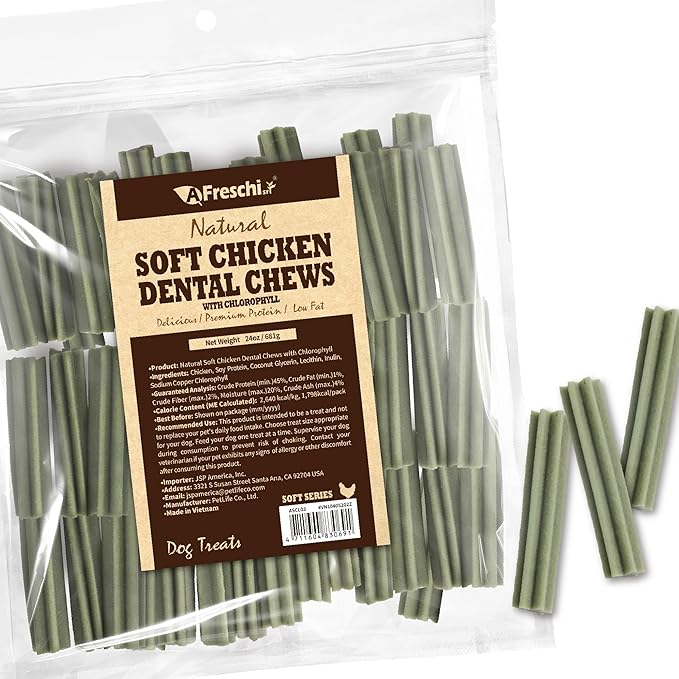 Afreschi Soft Dental Dog Treats, All Natural, High-Protein, Healthy & Easily Digestible, Grain-Free Puppy Chews, Human Grade Training & Rewards Dog Snacks, Dental Chews, 24 oz Pack