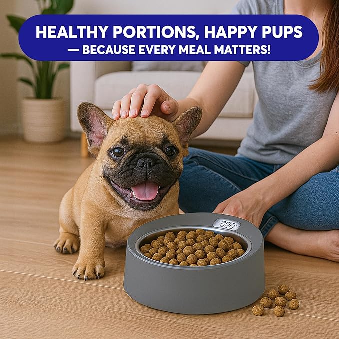 BowlScale Stainless Steel Digital Pet Feeding Bowl with Built-in Food Scale, Removable Stainless Steel Dish, Portion Guide, and Non-Slip Base for Dogs and Cats