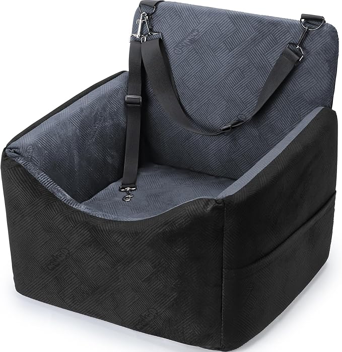 Dog Booster Car Seat for Small/Medium Dogs, Washable Dog Seats with Detachable Cover, Memory Foam Portable Pet Car Seat, Safety Belts, Storage Pockets, up to 30 lbs, Medium(Black)
