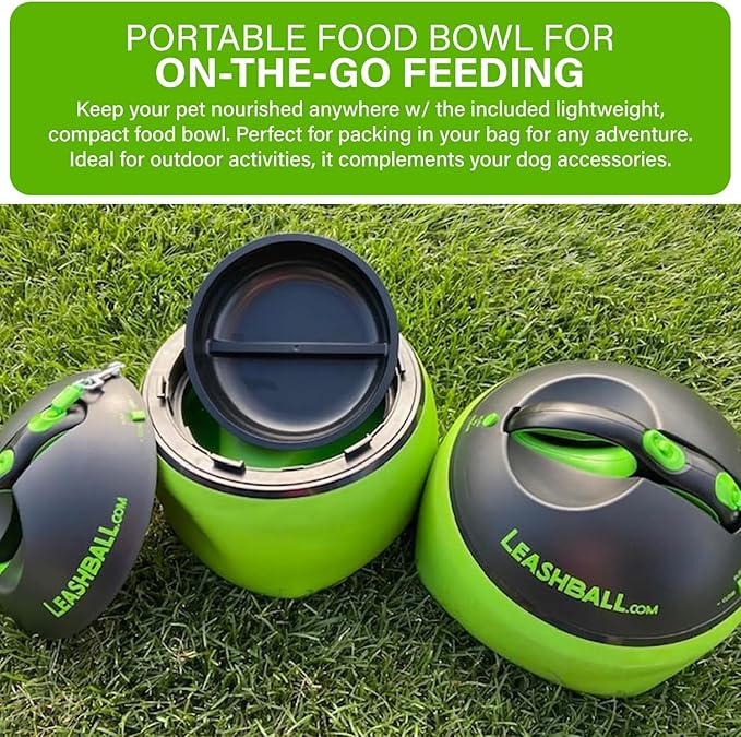 Leashball 4-in-1 Portable Dog Product - Retractable Leash, Anchor, Water & Food Bowl - Travel Accessories, Dog Tether & Beach Gear, Owner Must Haves