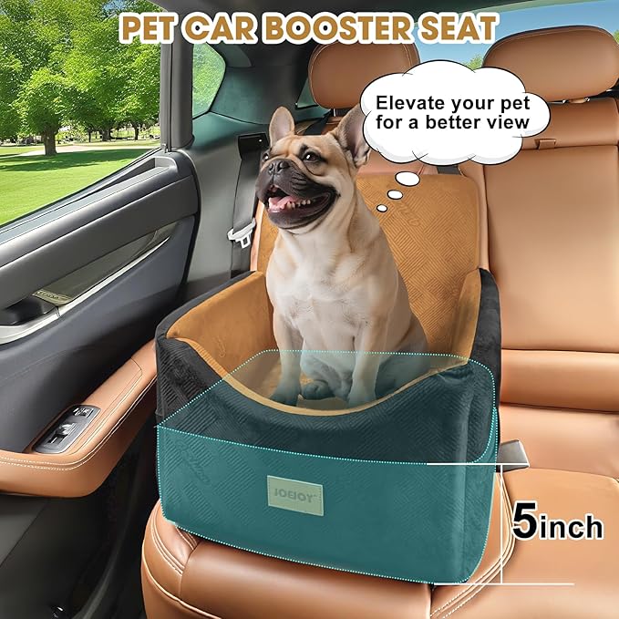 JOEJOY Dog Car Seats for Small Medium Dogs Under 30lbs, Dog Booster Seat with Detachable Washable Cover and Cushion, Memory Foam Pet Car Seat with Safety Belt and Storage Pockets (Brown)