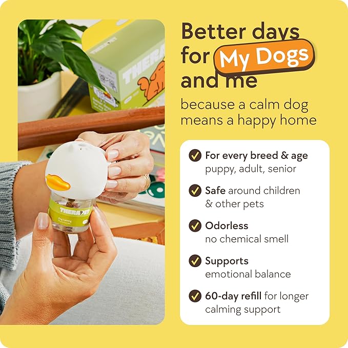 TherapetMD 60-Day Dog Calming Diffuser - for Stress, Destructive Behavior, Pee Accidents, Separation Anxiety, Barking, Aggression & Chewing - 60-Day Refill Included - Packaging May Vary