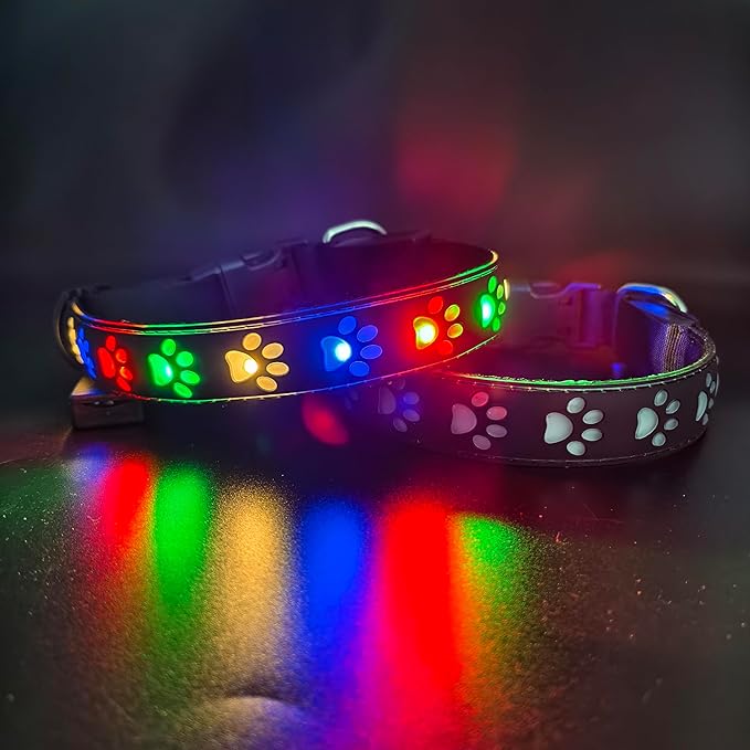 Customlized USB-C led Light up Dog Collar with Waterproof airtag Holder, 4 Modes Running Flashing Light (Black, L(15.7-19.7"))
