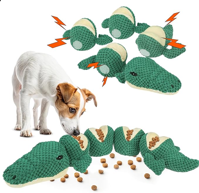 Mihachi Dog Enrichment Toys, Snuffle Toy for Small Medium Dogs, Detachable Dog Puzzles Squeaky Sniffle Interactive Toy for Foraging Training, Boredom and Mental Stimulation, Green Crocodile